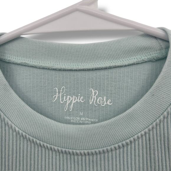 Hippie Rose Light Blue Ribbed Baby Tee Size Medium Stretchy Short Sleeve Fitted - Picture 2 of 5